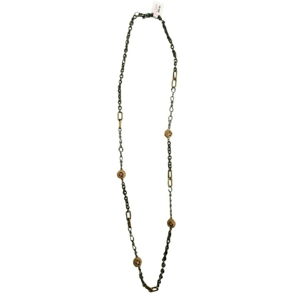 Ann Taylor Loft Silver & Gold Tone Rhinestone Statement Necklace Rope NWT 36"